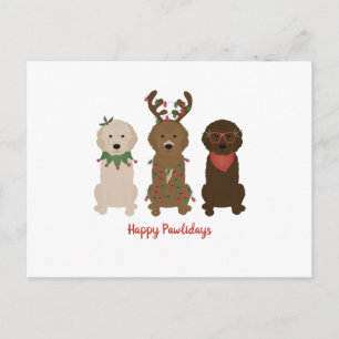 Postal Felices Pawlidays Luces de Navidad Goldendoodle