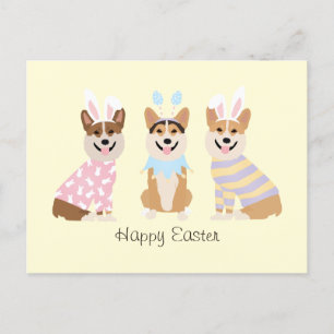 Postal Felices perros Corgi galeses de Pascua
