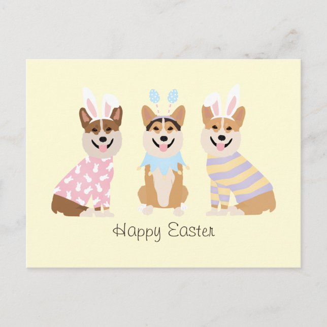 Postal Felices perros Corgi galeses de Pascua (Anverso)
