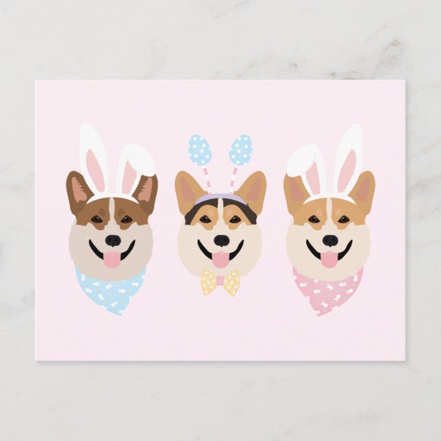 Postal Felices perros Corgi galeses de Pascua (Anverso)
