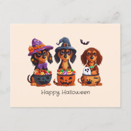 Postal Felices perros Dachshund de Halloween