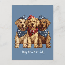 Postal Felices Perros De Golden Retriever Del 4 De Julio