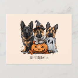 Postal Felices perros pastores alemanes de Halloween