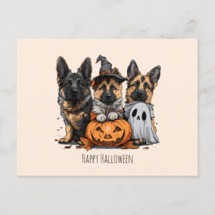 Postal Felices perros pastores alemanes de Halloween