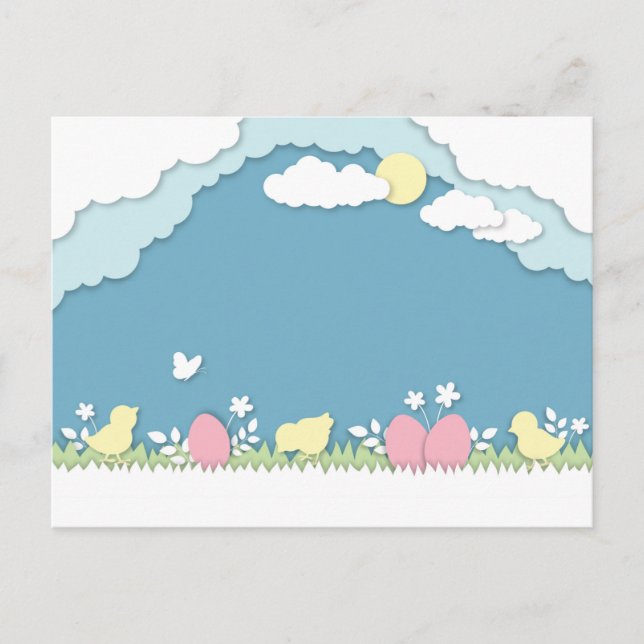 Postal Felices pollitas de Pascua y huevo, papeleo de pri (Anverso)