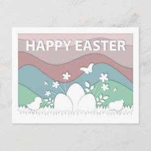 Postal Felices pollitas de Pascua y huevos en la naturale