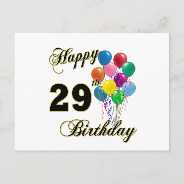 Postal Felices regalos de cumpleaños 29 con globos (Anverso)
