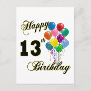 Postal Felices regalos de cumpleaños número 13 y ropa de