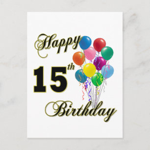 Postal Felices regalos de cumpleaños número 15 y ropa de 