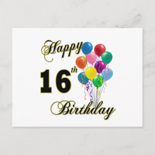 Postal Felices regalos de cumpleaños número 16 y ropa de