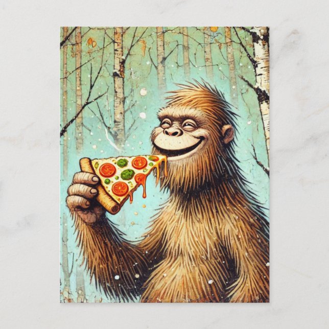Postal Felices Sasquatch y la Pizza (Anverso)