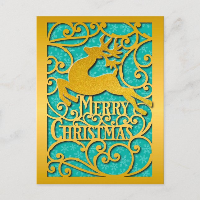 Postal Felices siluetas de renos navideños copo de nieve (Anverso)