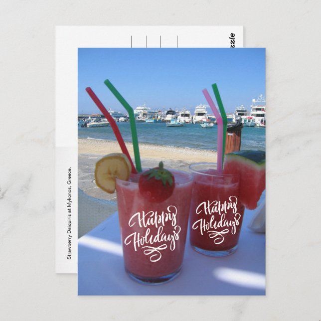 Postal Felices vacaciones con Daiquiris de fresa - (Anverso / Reverso)