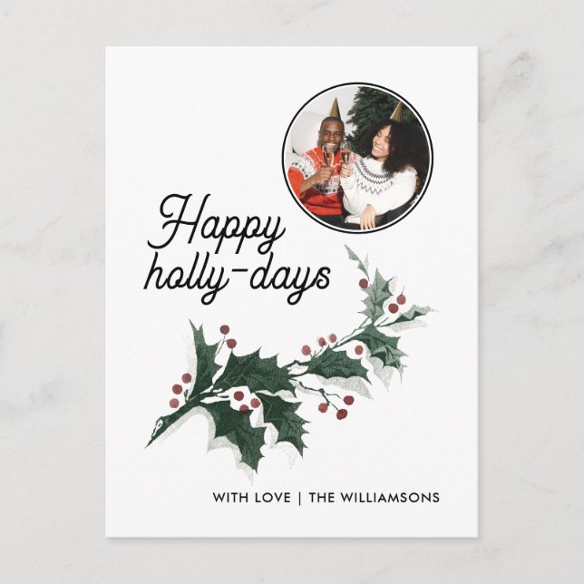 Postal Felices vacaciones familiares de Holly Days (Anverso)