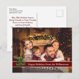 Postal Felices vacaciones foto árbol de Navidad verde mod