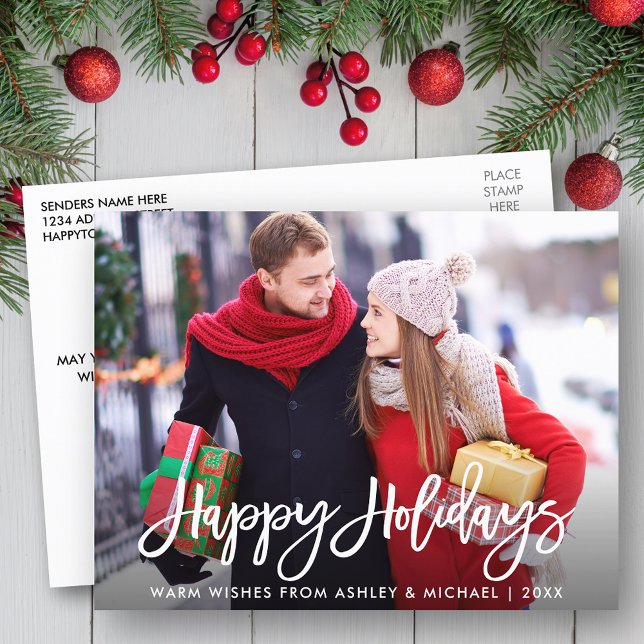 Postal Felices vacaciones foto guión moderno de pincel (Customize to change your personalized text size or text style.)