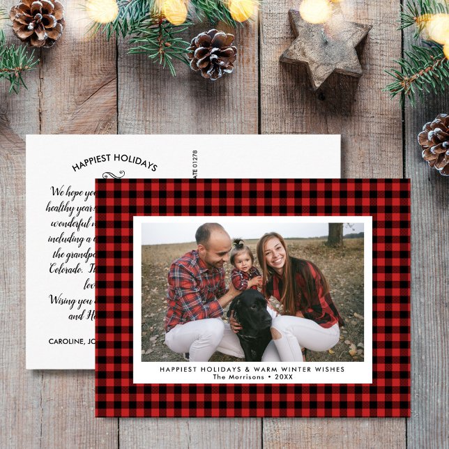 Postal Felices vacaciones Fun Fun Buffalo Check Plaid (Subido por el creador)