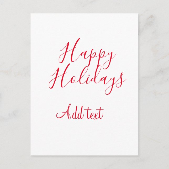 Postal Felices vacaciones Navidades caligrafía roja simpl (Anverso)