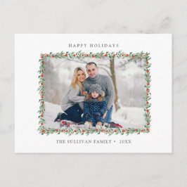 Postal Felices vacaciones Navidades Holly Frame Photo Ima