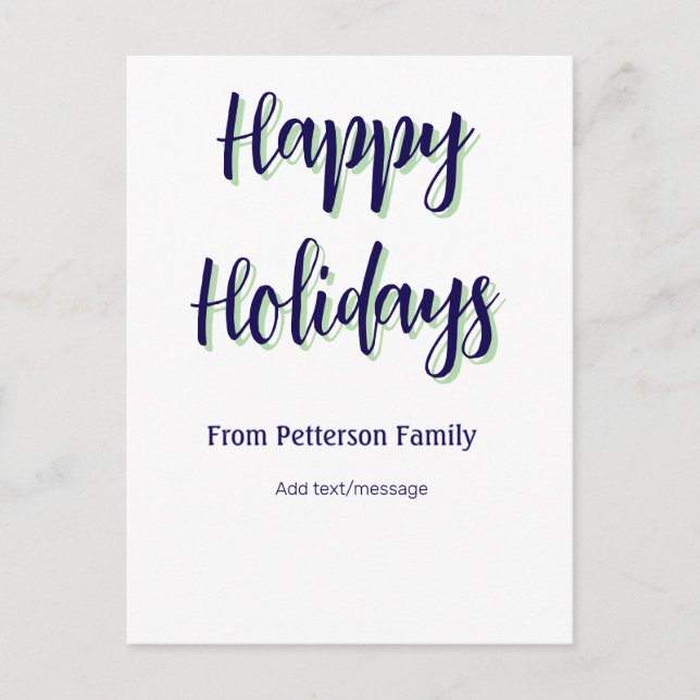 Postal Felices vacaciones Navidades verdes azules y moder (Anverso)