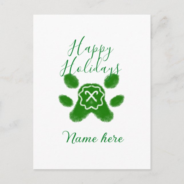 Postal Felices vacaciones perro mascota perro verde paw c (Anverso)