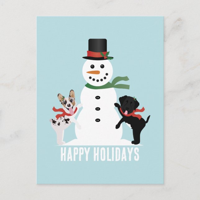 Postal Felices Vacaciones Perros Construyendo Un Hombre D (Anverso)