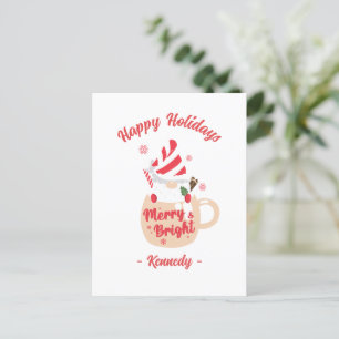Postal Felices vacaciones - Pink Mug Hot Cocoa Merry & Br