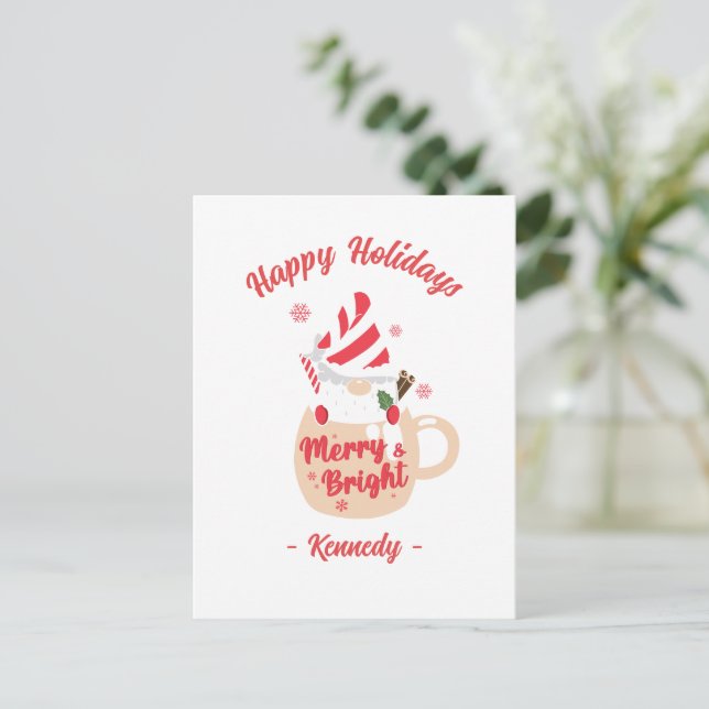 Postal Felices vacaciones - Pink Mug Hot Cocoa Merry & Br (Anverso de pie)