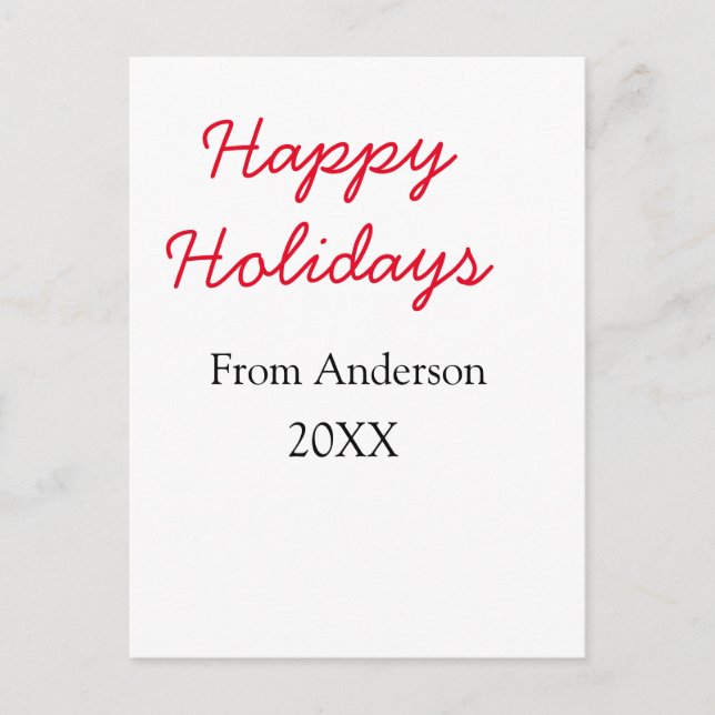 Postal Felices vacaciones rojo amor negro nombre de famil (Anverso)