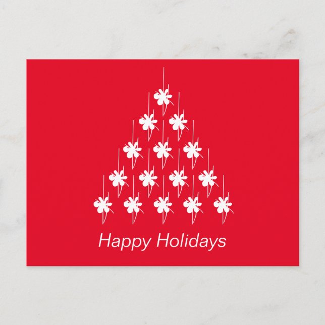 Postal Felices vacaciones rojo nieve blanca Árbol de estr (Anverso)