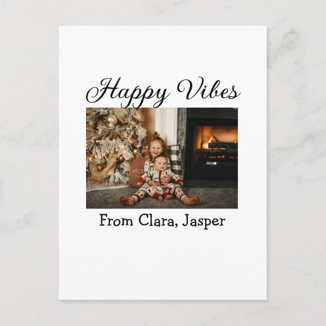 Postal Felices vibraciones niños Navidades familiares Inv (Anverso)
