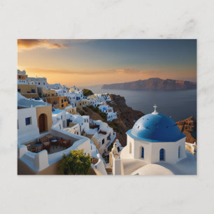 Postal Felicidad del Atardecer en Santorini