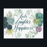 Postal Felicidad en las plantas | Amar la risas La felici<br><div class="desc">Disfruta de este diseño de tipografía creativo y suculento en un producto o pieza de arte para realzar y añadir al mundo que te rodea. Artista: Grace Popp</div>