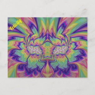 Postal FELICIDAD ~ Patrón de diseño fractal 3D ~ Multicol