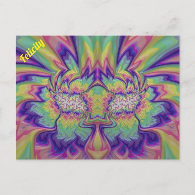 Postal FELICIDAD ~ Patrón de diseño fractal 3D ~ Multicol (Anverso)