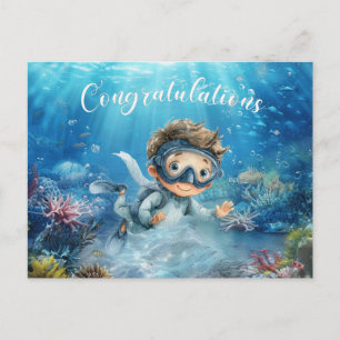Postal Felicidades al buzo que bucea bajo el mar