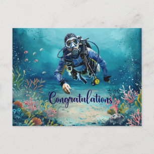 Postal Felicidades al buzo que bucea bajo el mar