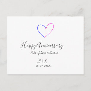 Postal Felicidades aniversario corazón rosa azul nombre f