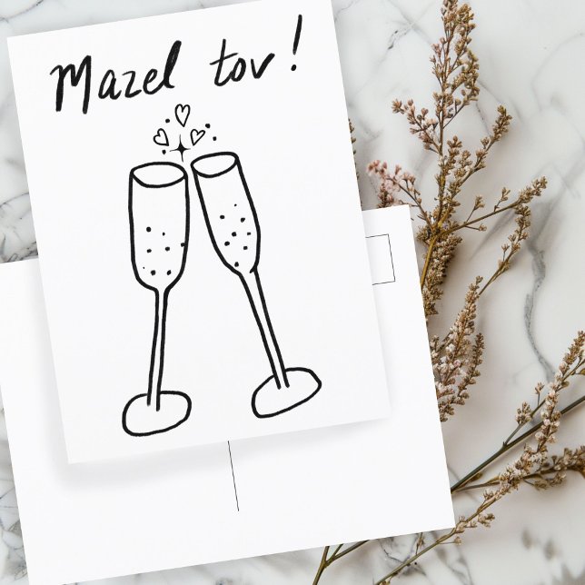 Postal Felicidades Bodas Champán Brindis Boceto Garabato (Mazel Tov Wedding Champagne Cheers Sketch Doodle Postcard
)