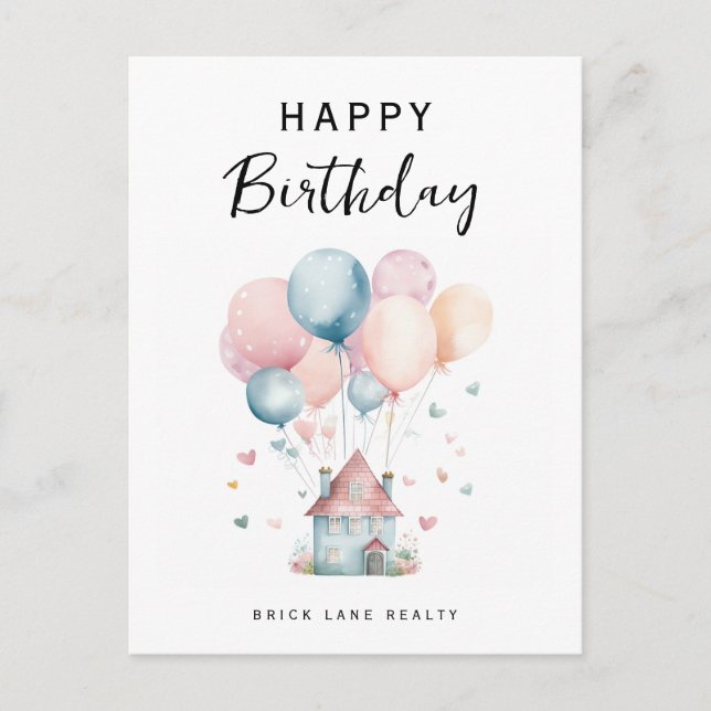 Postal Felicidades Casa Globos de Cumpleaños Inmobiliaria (Anverso)