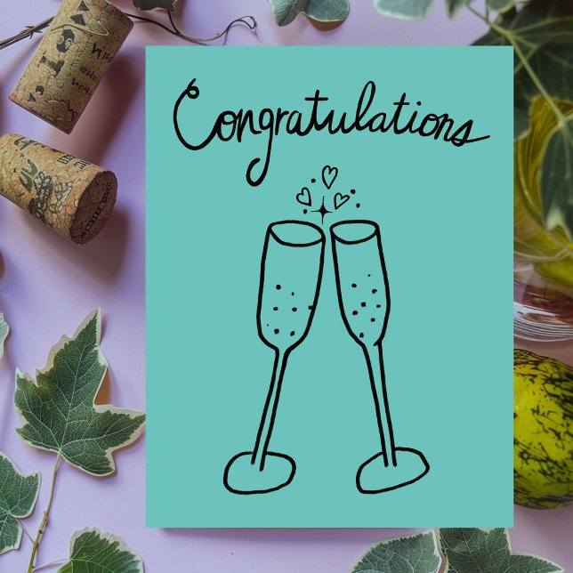 Postal Felicidades Champán Brindis Boceto Garabato (Congratulations Champagne Cheers Sketch Doodle Custom Wedding Engagement Cute Postcard
)