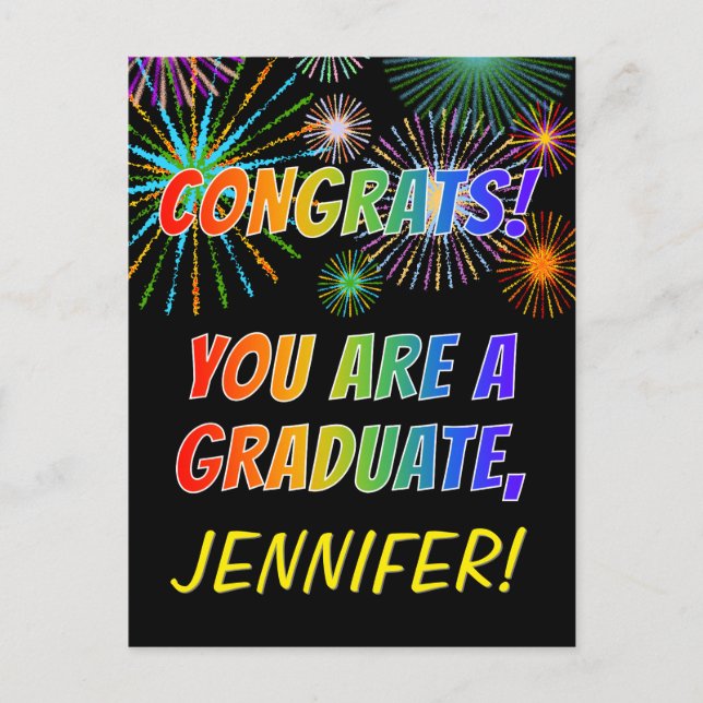 Postal Felicidades Coloridas por tu Graduación + Nombre P (Anverso)