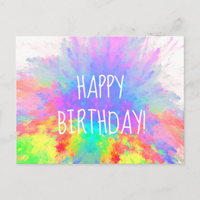 Postal Felicidades Cumpleaños Explosión de Color Arcoíris (Anverso)