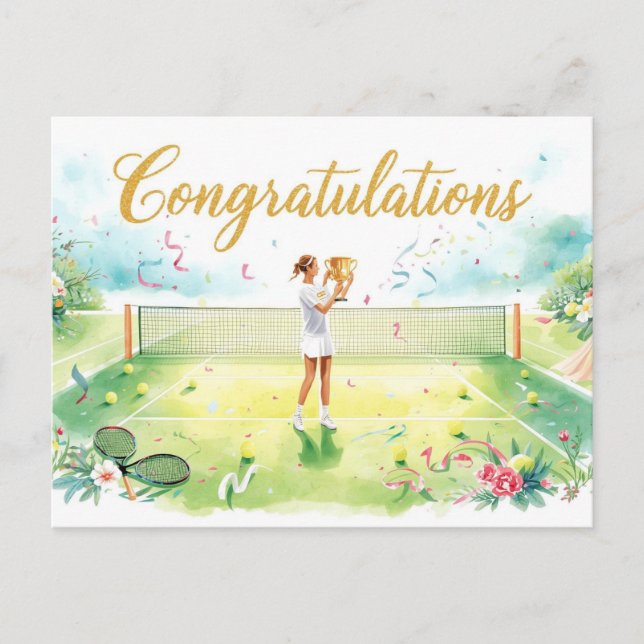 Postal Felicidades de tenis para jugador (Anverso)
