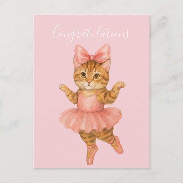 Postal Felicidades Gata Bailarina Rosa (Anverso)