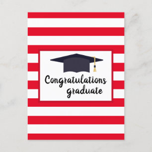 Postal Felicidades Gorro de Graduación con Rayas Rojo