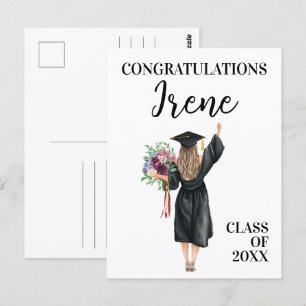 Postal Felicidades Graduada Acuarela Chica Flores