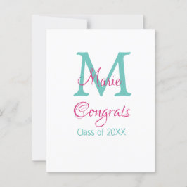 Postal Felicidades graduada nombre monograma verde rosa a