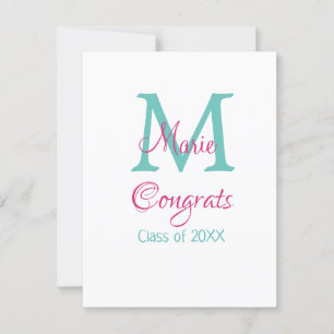 Postal Felicidades graduada nombre monograma verde rosa a