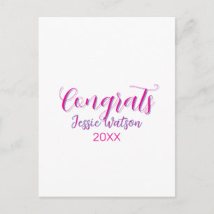 Postal Felicidades graduado rosa púrpura nombre año 20XX 